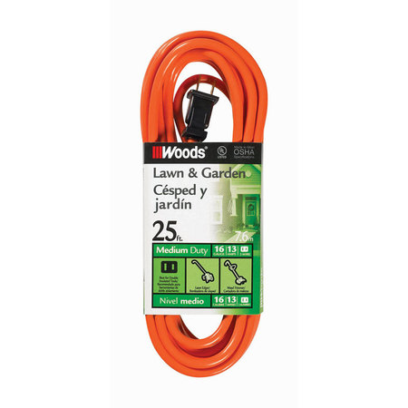 WOODS Extension Cord 25'L Org 722